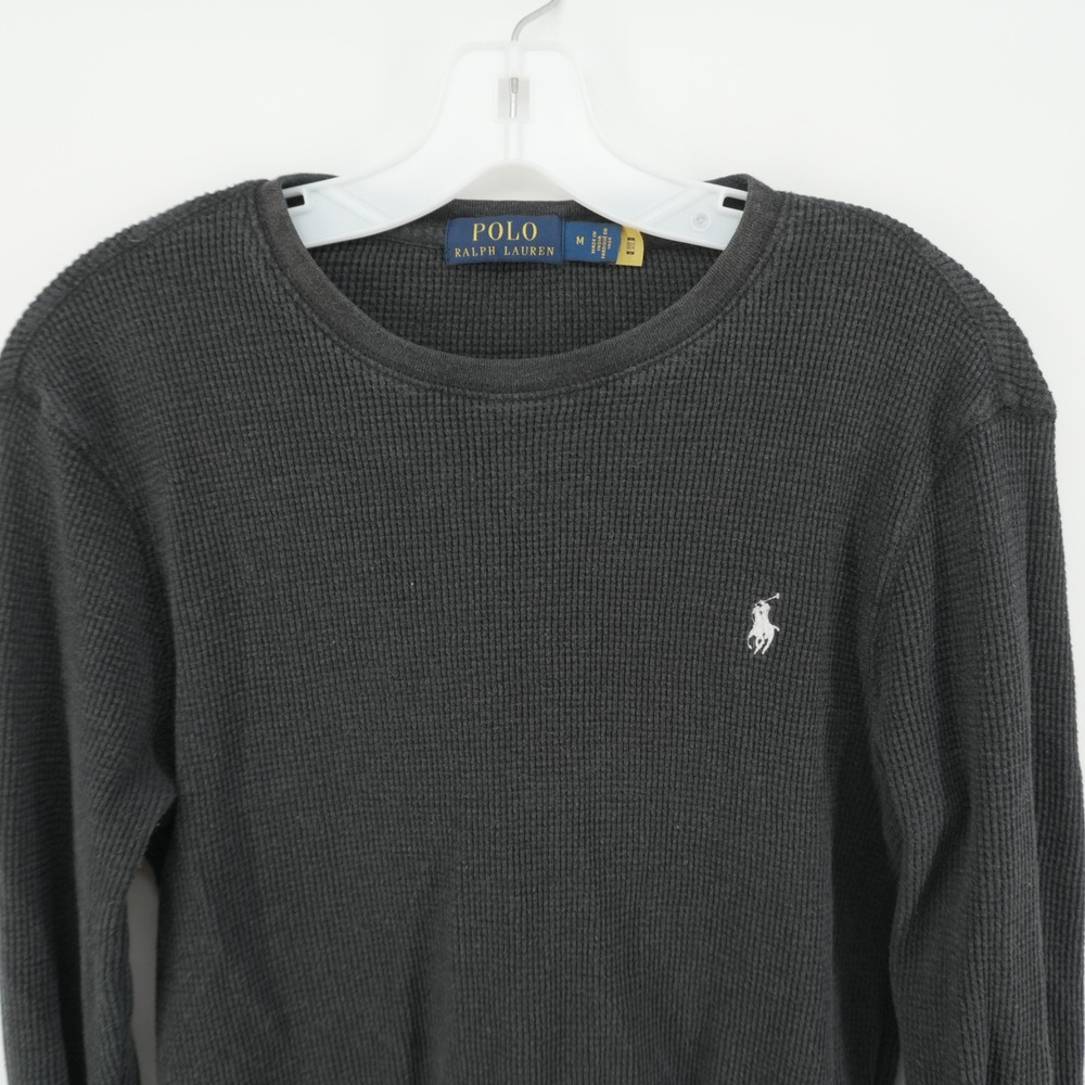 Polo Ralph Lauren Thermal Shirt Mens Medium Grey Waffle Knit Long Sleeve Pony
